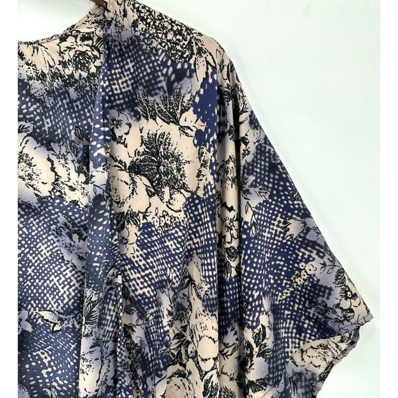 Kirious Kimono Top Womens Open Short Sleeve Lightweight Floral Beige, Blue S/M - Picture 4 of 9